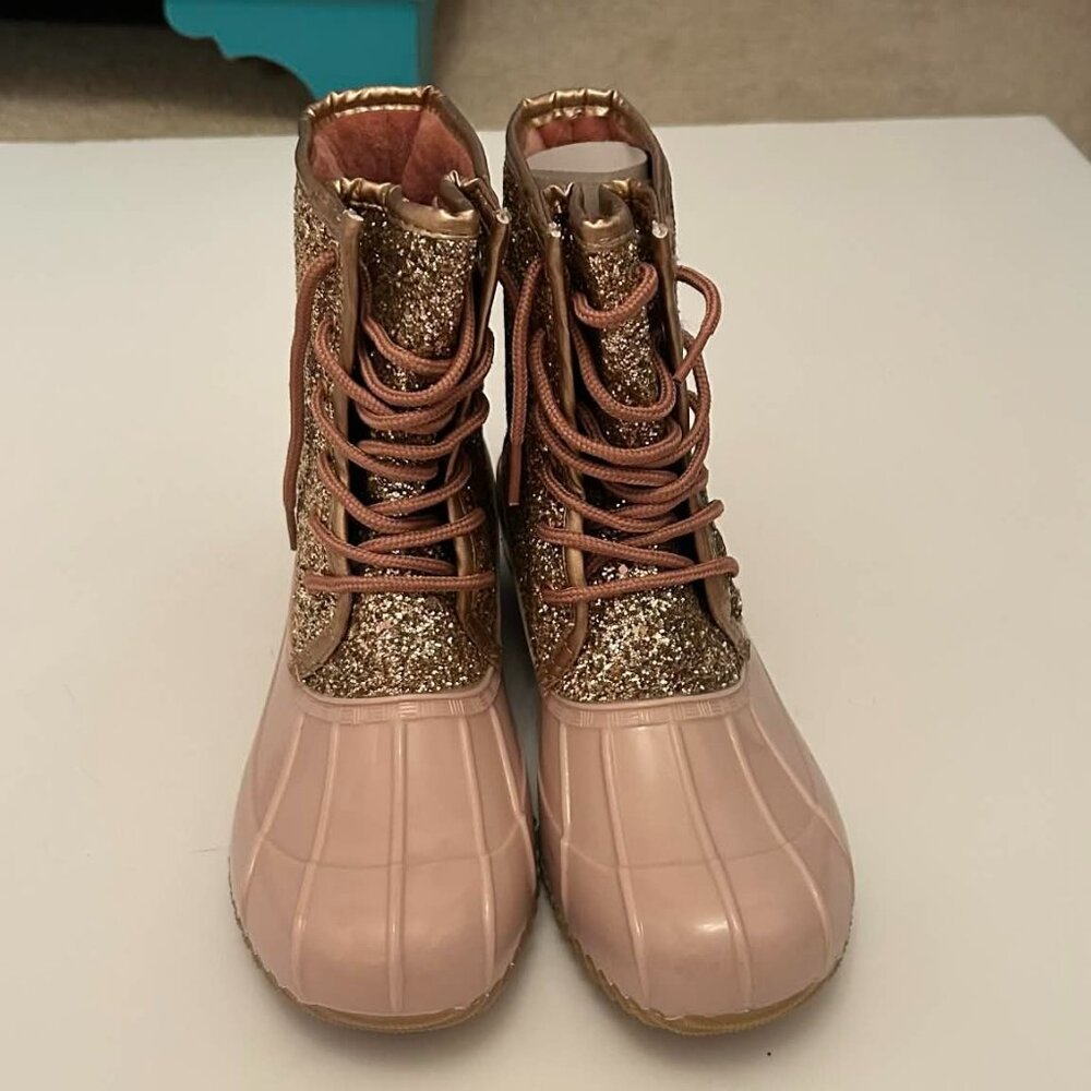 NIB Pink and Gold women's rain boots.